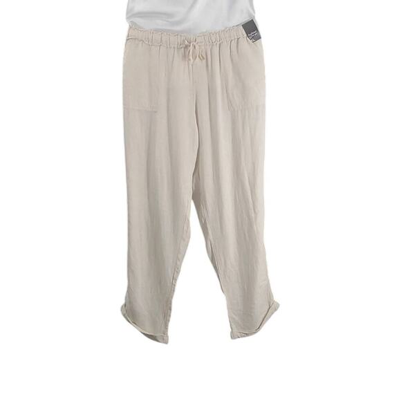 New York & Co Boyfriend drawstring linen pants cream stripes Size xl Resort wear - Picture 1 of 13